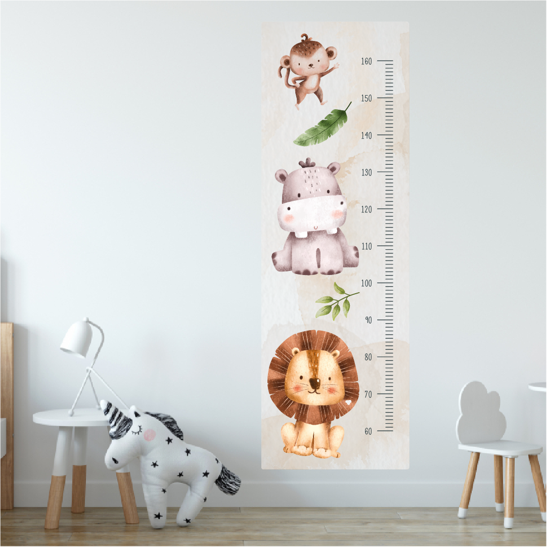 Safari Height Chart for kids featuring safari animals on a wall.