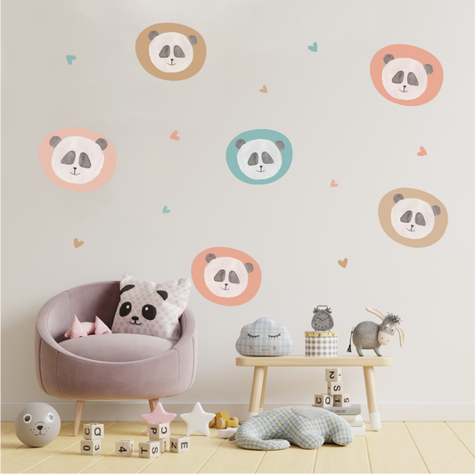 panda family wall decals in child's room with playful decor